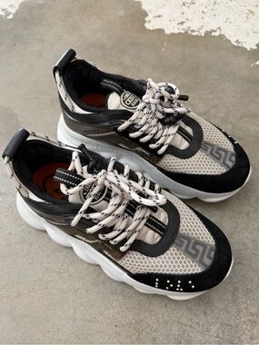 Versace White & Black Mesh Chain Reaction Sneakers [37]